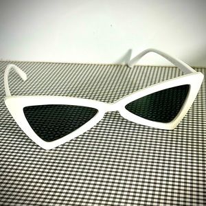 Cute White Retro Style Dark Tinted Lens Fun Shaped Sunglasses Unique Style